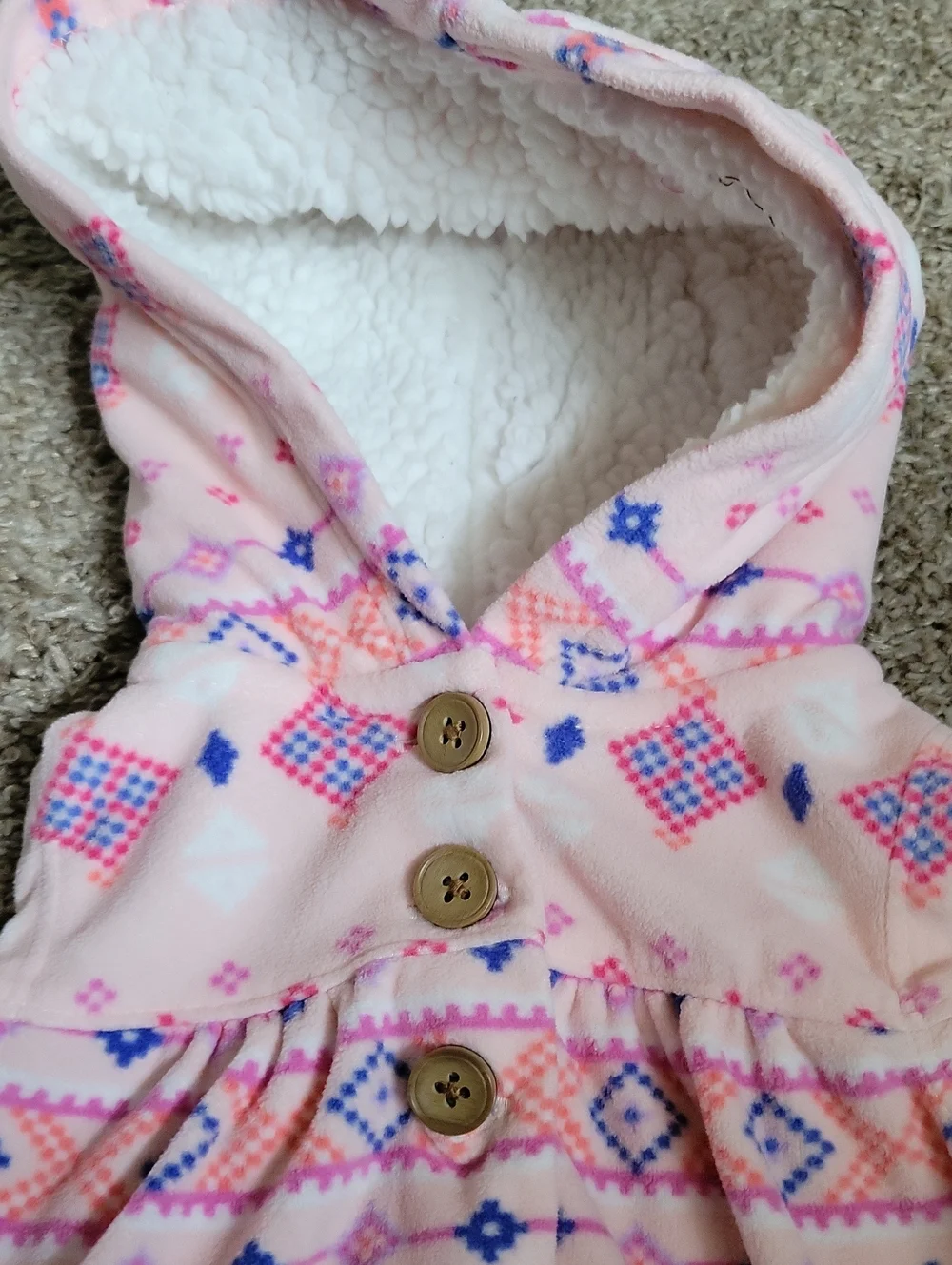 Carter's Pink Aztec Hooded Sherpa Vest